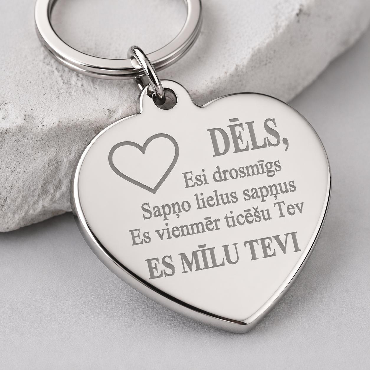Sirds formas atslēgu piekariņš ar uzrakstu dēlam