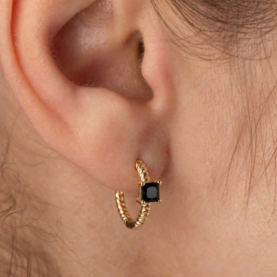 Antialerģiski riņķīšu auskari ar melniem kristāliem 'FLORENCE'