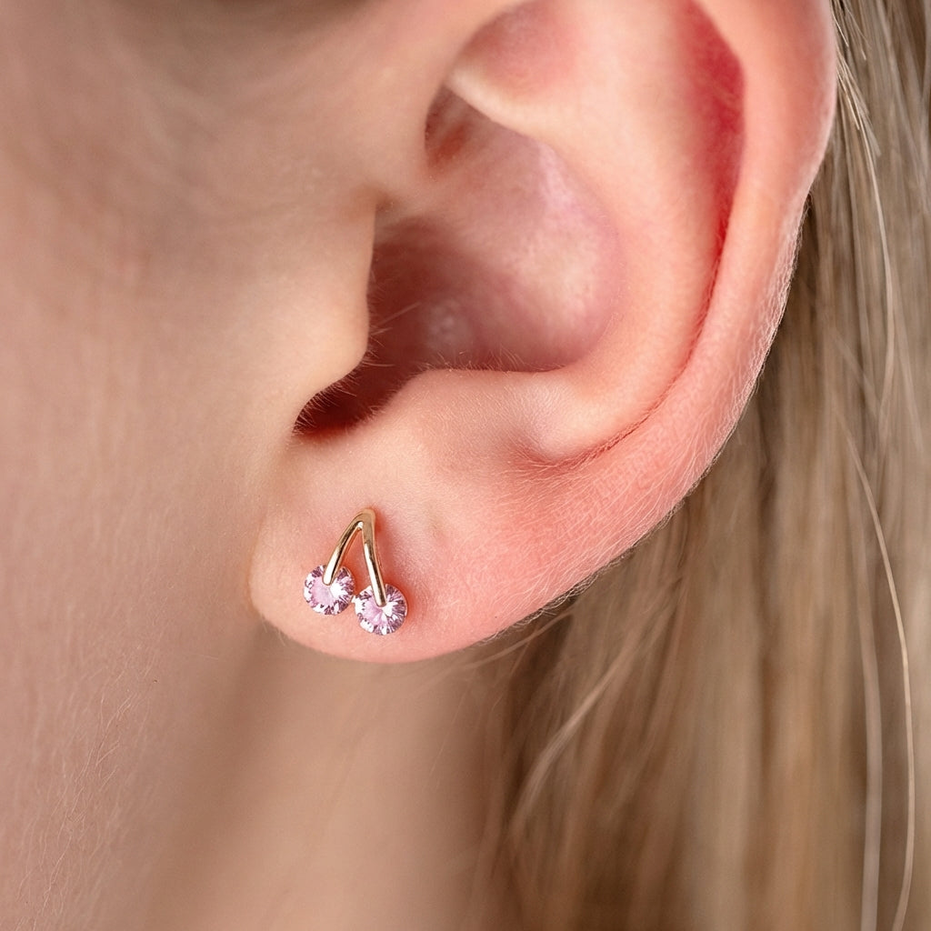 Riņķīšu auskari ar rozā kristāliem 'DAENERYS'