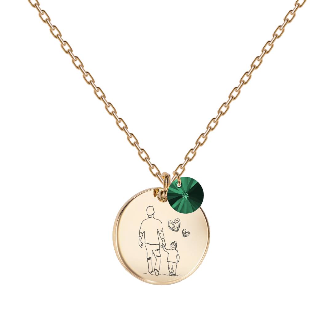 Kaklarota ar attēla gravējumu zelta apdarē ar emerald kristālu