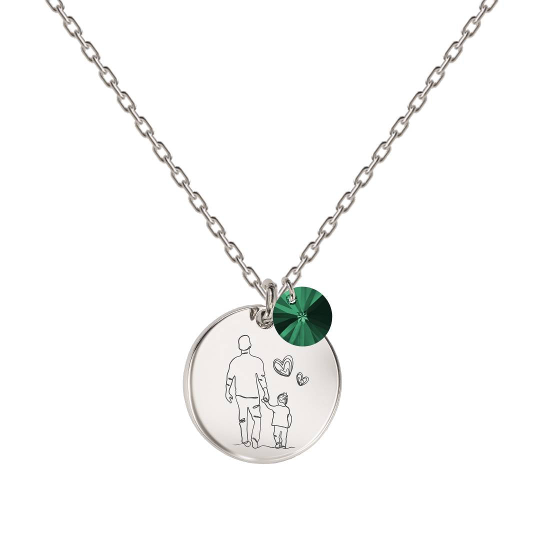 Kaklarota ar attēla gravējumu sudraba apdarē ar emerald kristālu