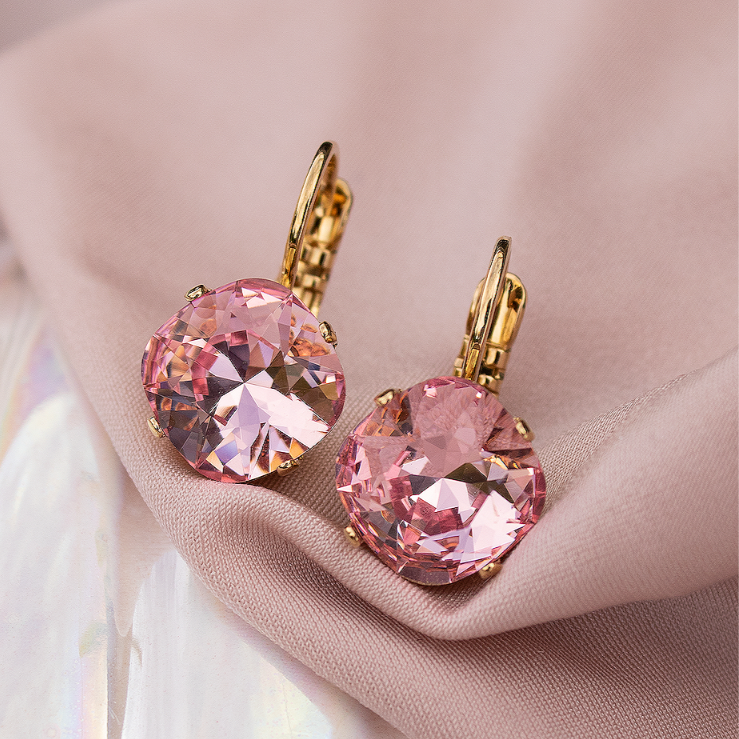 Auskari Swarovski ar gaiši rozā kristāliem 