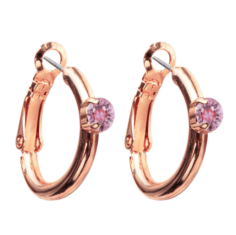 Riņķa Swarovski auskari ar gaiši rozā kristāliem